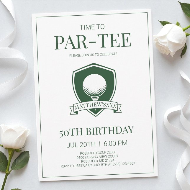 Invitation Fête d'anniversaire des 50 ans de golf Par-Tee Gre (Time to Par-Tee Green Golf 50th Birthday Party Invitation)