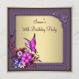 Invitation Fête d'anniversaire des 50 ans de la femme papillo