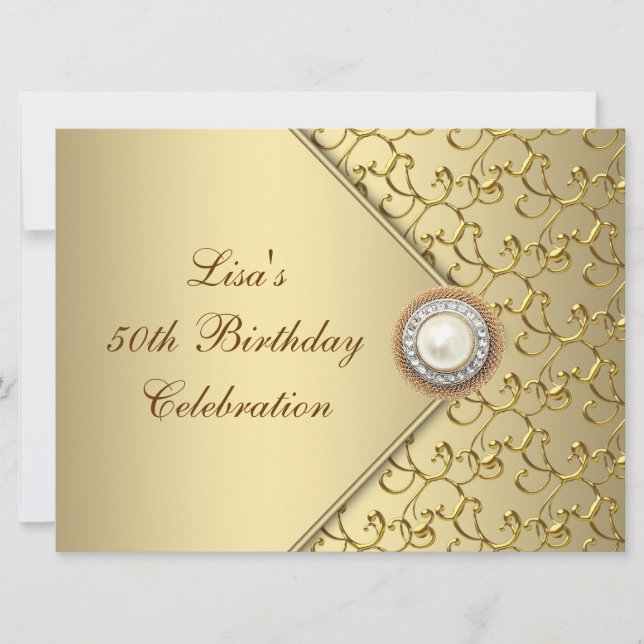 Invitation Fête d'anniversaire des 50 ans de la femme perle d (Devant)