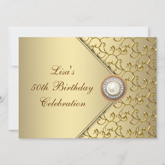 Invitation Fête d'anniversaire des 50 ans de la femme perle d (Devant)