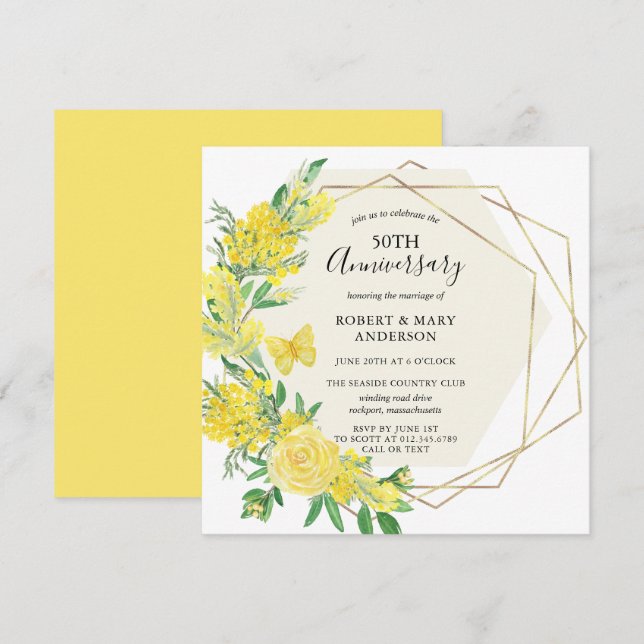 Invitation Fête d'anniversaire des 50 ans de la Rose Fleur Ja (Devant / Derrière)