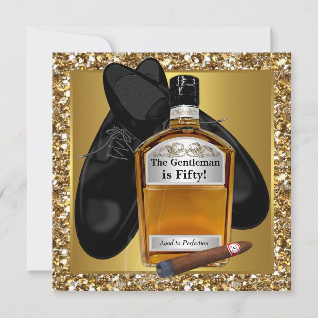 Invitation Fête d'anniversaire des 50 ans de l'homme, or mûri (Devant)
