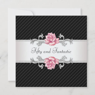 Invitation Fête d'anniversaire des 50 ans d'une femme Rose ro