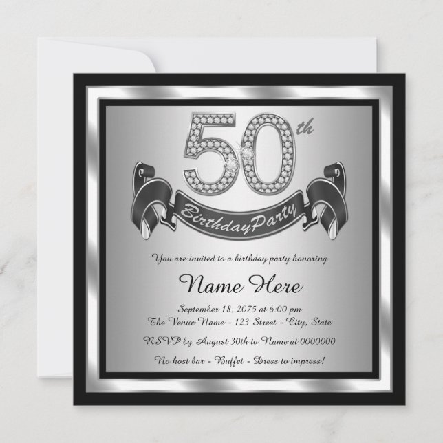 Invitation Fête d'anniversaire des 50 ans en argent (Devant)
