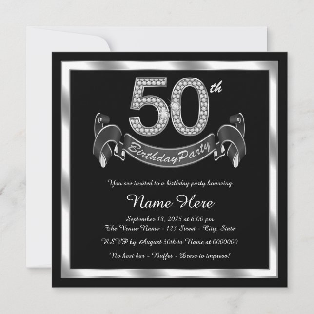 Invitation Fête d'anniversaire des 50 ans en argent (Devant)