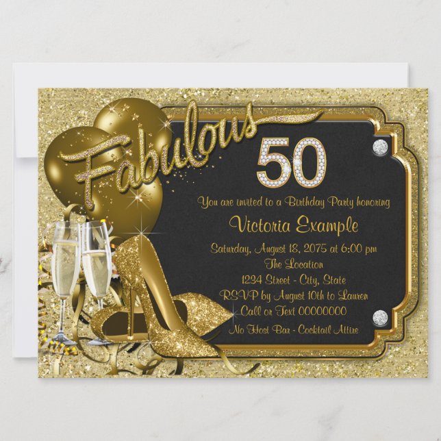 Invitation Fête d'anniversaire des 50 ans fabuleux (Devant)