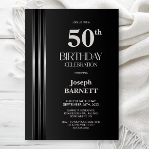 Invitation Fête d'anniversaire des 50 ans gris noir à rayures