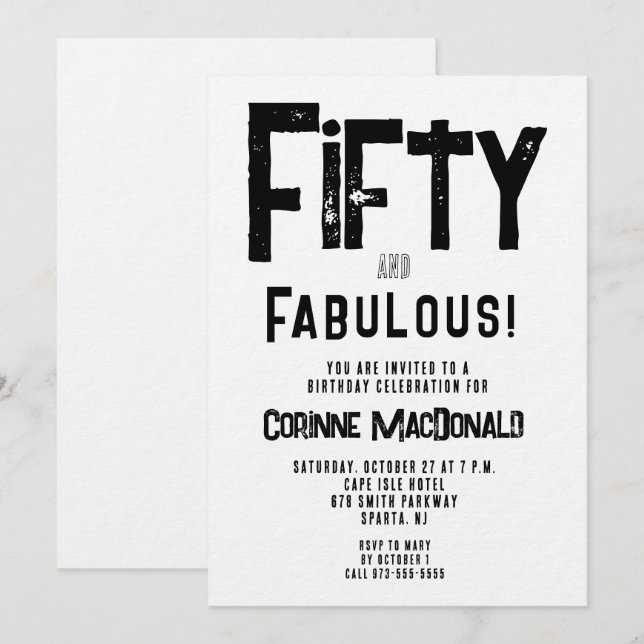 Invitation Fête d'anniversaire des 50 ans grunge 90's Fifty e (Devant / Derrière)