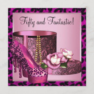Invitation Fête d'anniversaire des 50 ans Hot Pink Leopard