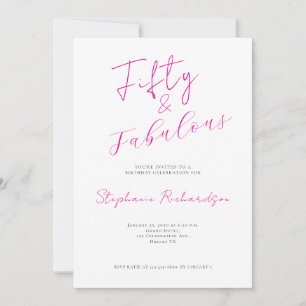 Invitation Fête d'anniversaire des 50 ans Pink Script Fifty a