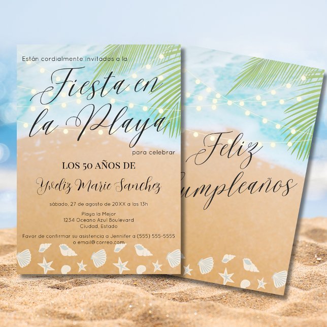 Invitation Fête d'anniversaire des 50 ans Plage de sable amus (Créateur téléchargé)