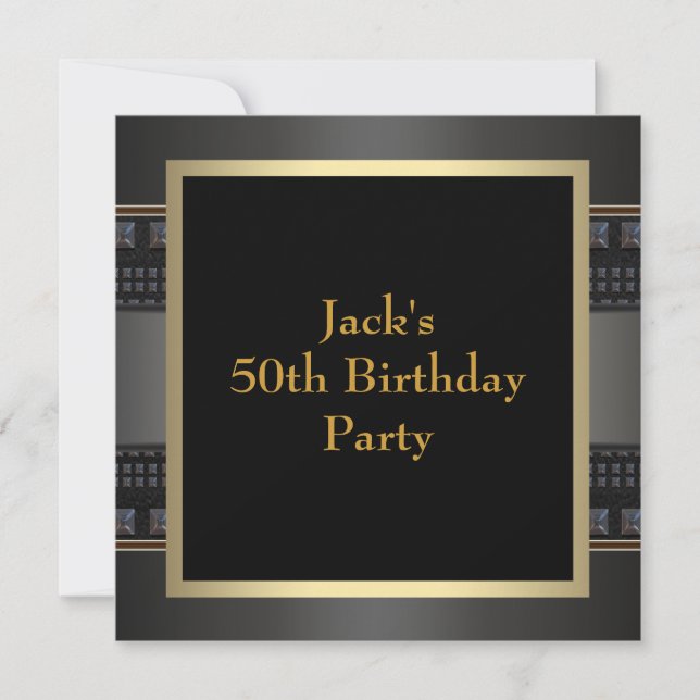 Invitation Fête d'anniversaire des 50 ans pour homme en cuir  (Devant)