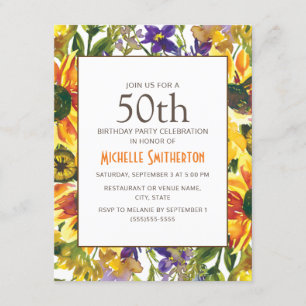 Invitation Fête d'anniversaire des 50 ans sous le soleil jaun