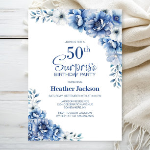 Invitation Fête d'anniversaire des 50 ans Surprise Floral Ble