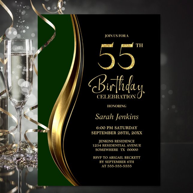 Invitation Fête d'anniversaire des 55 ans de Black Gold Green (Créateur téléchargé)