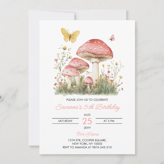 Invitation Fête d'anniversaire des 5 ans de Champignon Fantai (Devant)