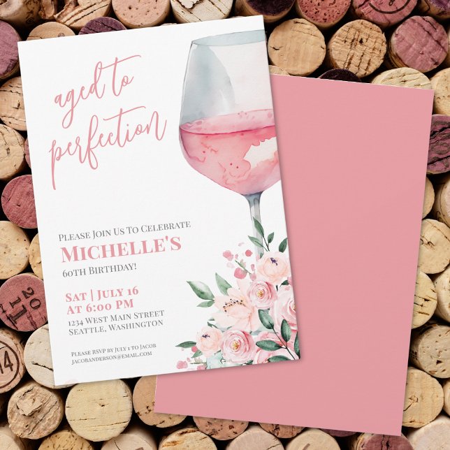 Invitation Fête d'anniversaire des 60 ans autour du vin flora (Wine Floral 60th Birthday Party Invitation)