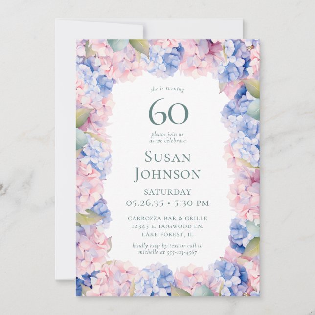 Invitation Fête d'anniversaire des 60 ans des Hortensias (Devant)