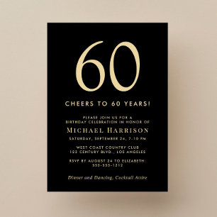 Invitation Fête d'anniversaire des 60 ans Elegant Black Gold