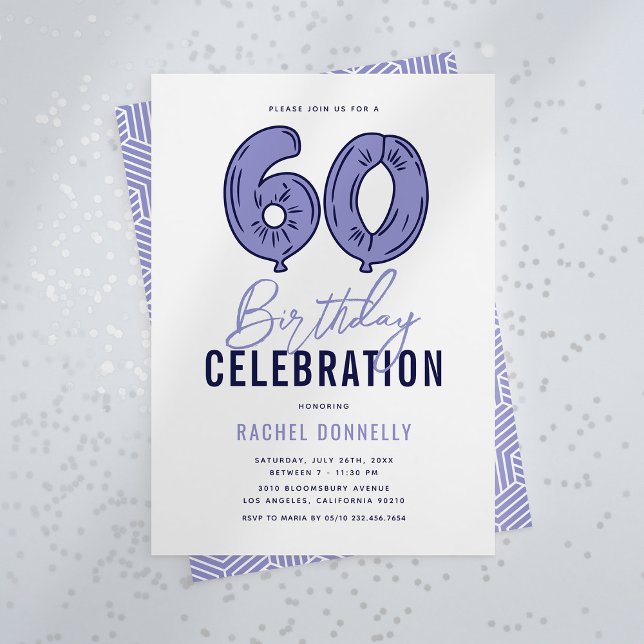 Invitation Fête d'anniversaire des 60 ans en bleu (Créateur téléchargé)