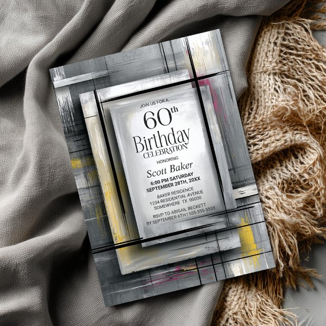 Invitation Fête d'anniversaire des 60 ans gris moderne (Créateur téléchargé)