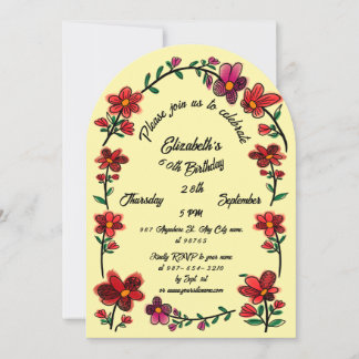 Invitation Fête d'anniversaire des 60 ans jaune gribouillis f