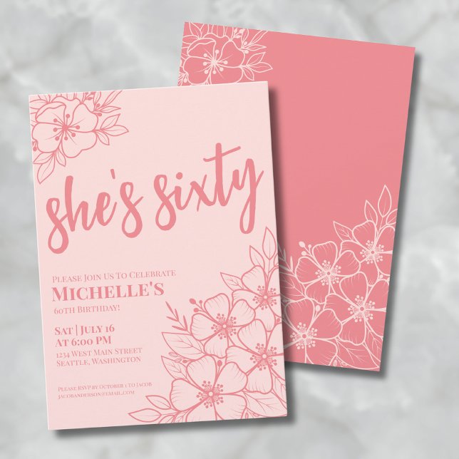 Invitation Fête d'anniversaire des 60 ans Rose Pâle (Elegant Sixty Blush Pink 60th Birthday Party Invitation)