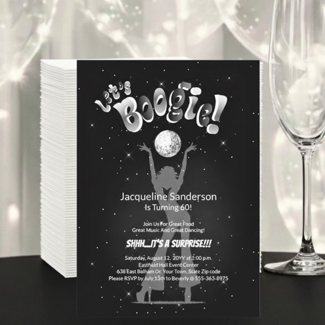 Invitation Fête d'anniversaire des 60 ans Silver Retro Boogie (Créateur téléchargé)