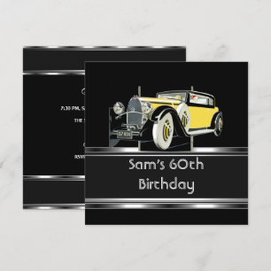 Invitation Fête d'anniversaire des 60 ans Voiture vintage noi