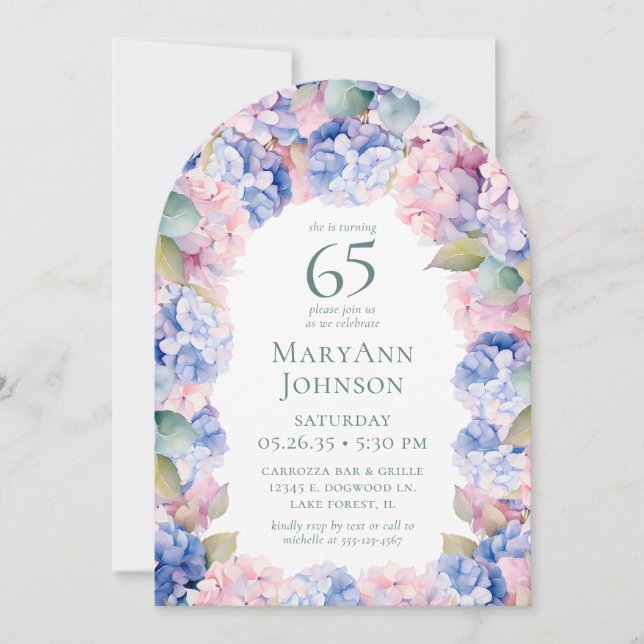 Invitation Fête d'anniversaire des 65 ans des Hortensias (Devant)