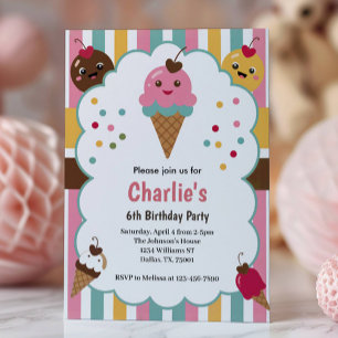 Invitation Fête d'anniversaire des 6 ans de Cute Girls Ice Cr