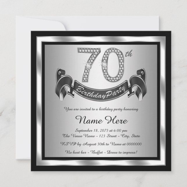Invitation Fête d'anniversaire des 70 ans argentée (Devant)