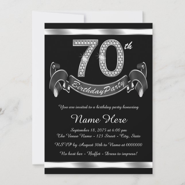 Invitation Fête d'anniversaire des 70 ans argentée (Devant)