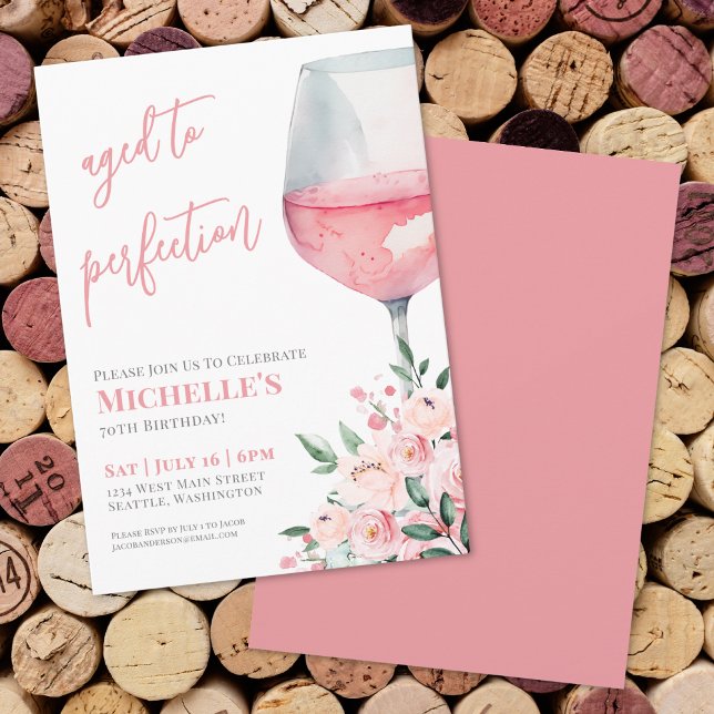 Invitation Fête d'anniversaire des 70 ans autour du vin flora (Wine Floral 70th Birthday Party Invitation)