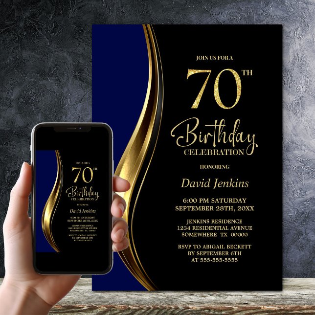 Invitation Fête d'anniversaire des 70 ans de Black Gold Blue (Créateur téléchargé)
