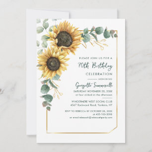 Invitation Fête d'anniversaire des 70 ans Tournesol floral Eu