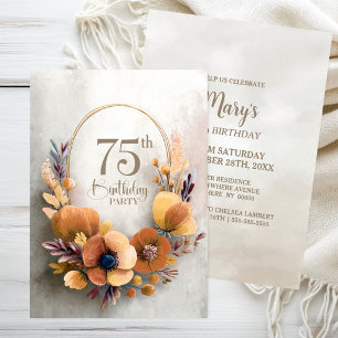 Invitation Fête d'anniversaire des 75 ans aux fleurs d'orange