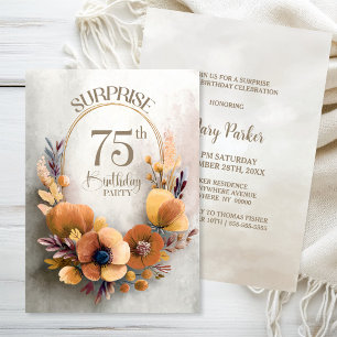 Invitation Fête d'anniversaire des 75 ans Orange Floral Surpr