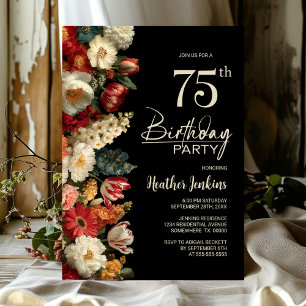 Invitation Fête d'anniversaire des 75 ans Vibrant Moody Flora
