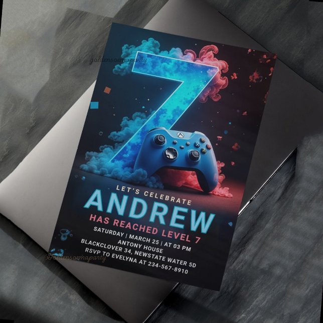 Invitation Fête d'anniversaire des 7 ans de jeu vidéo (Video Game 7th Birthday Party Invitation
)