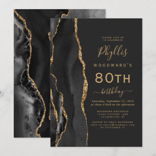 Invitation Fête d'anniversaire des 80 ans Black Gold Agate Da