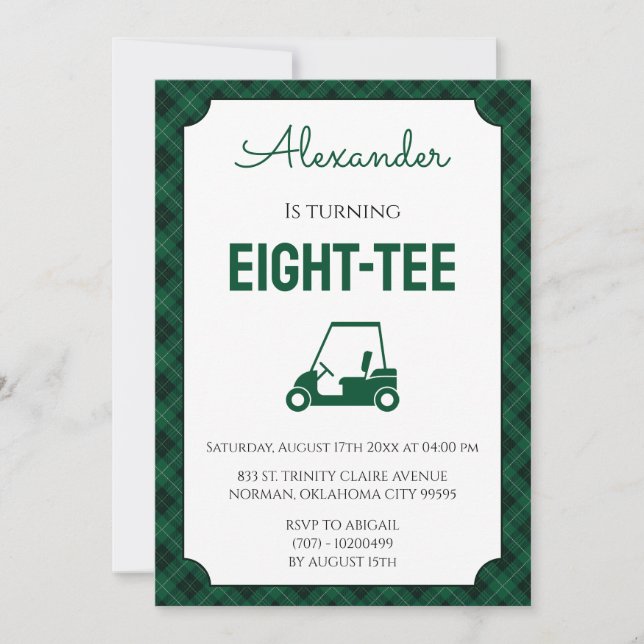 Invitation Fête d'anniversaire des 80 ans de Green Gingham Go (Devant)