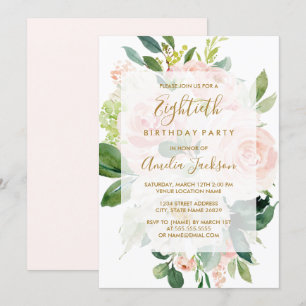 Invitation Fête d'anniversaire des 80 ans Elegant Pink Peach