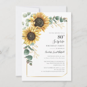 Invitation Fête d'anniversaire des 80 ans Floral Sunflower