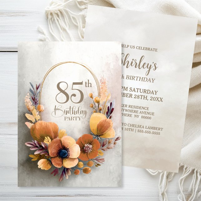 Invitation Fête d'anniversaire des 85 ans aux fleurs d'orange (Créateur téléchargé)