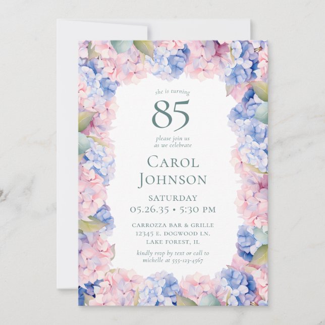 Invitation Fête d'anniversaire des 85 ans des Hortensias (Devant)