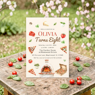 Invitation Fête d'anniversaire des 8 ans avec pizzas à l'aqua