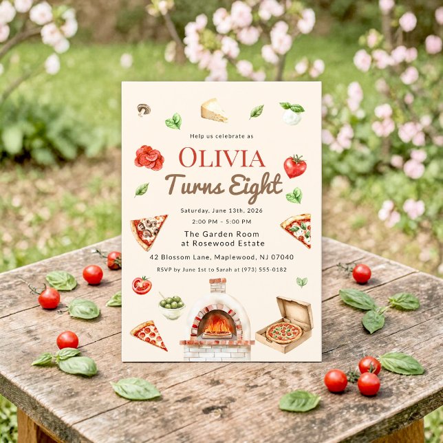 Invitation Fête d'anniversaire des 8 ans avec pizzas à l'aqua (Créateur téléchargé)