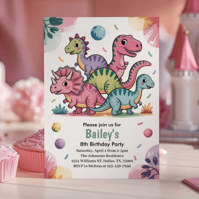 Invitation Fête d'anniversaire des 8 ans d'un enfant avec un  (Dinosaur Birthday Party Invitation)