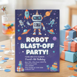 Invitation Fête d'anniversaire des 8 ans Robots dans l'espace